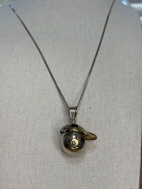 RARE Whimsical HARMONY Ball Two-Tone Smile Face Hat Pendant Necklace